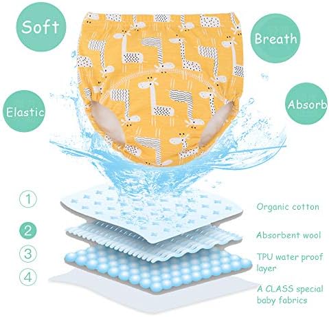 U0U baby boys and girls washable cotton training briefs laid out in a row.