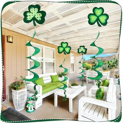 Close up of green four leaf clover wind spinner design
