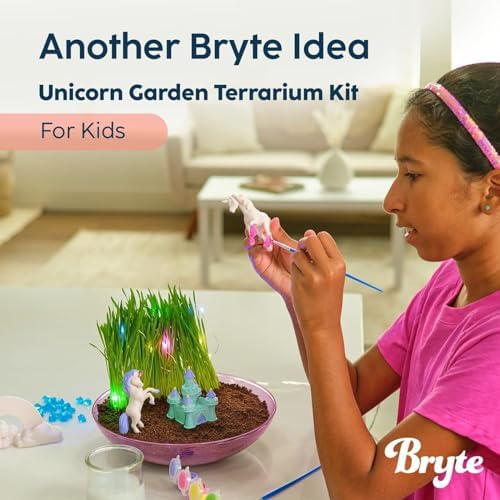 BRYTE Unicorn Garden Craft Set unboxed components featuring paintable figurines seeds and soil disc