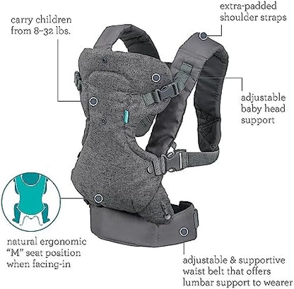 Close up of the Infantino supportive waist belt and padded shoulder strap adjustments