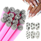Wokoto 15-piece nail art stamp pen set with pink handles
