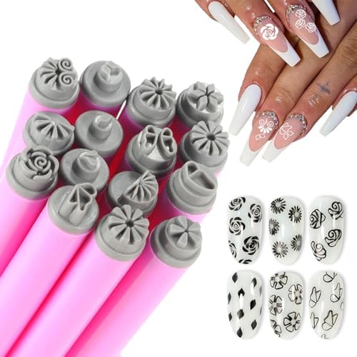Wokoto 15-piece nail art stamp pen set with pink handles
