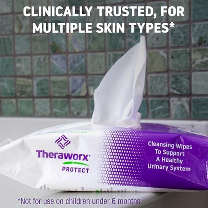 Theraworx Protect 60 count disposable hygiene sheets for catheter and urinary tract support.