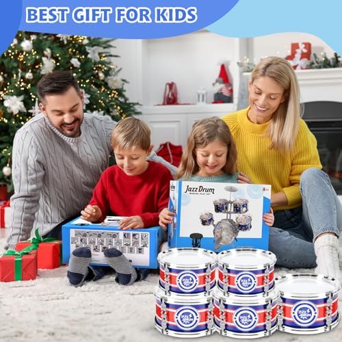 Ergonomic thirty-degree tilted toy jazz drums for toddler playtime