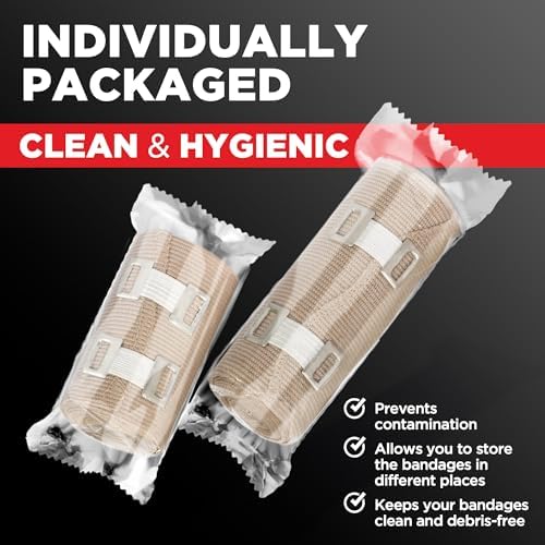 Set of four medical grade elastic bandages with 12 spare metal clips