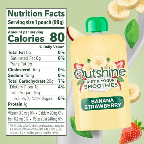 Outshine real fruit snack pouch with twist-off cap shown up close against a clean background.