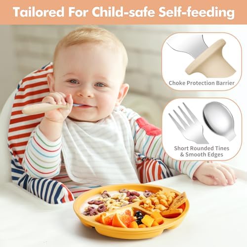 Toddler fork and spoon set with anti-choke guard