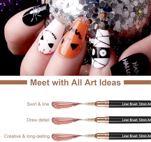 Set of 5 black metallic nail art pens for UV gel polish