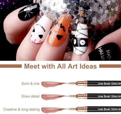 Set of 5 black metallic nail art pens for UV gel polish