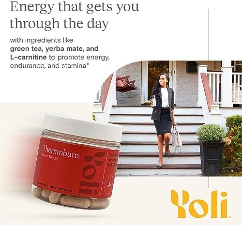 Yoli Thermoburn 60 capsules bottle showing natural energy ingredients list.