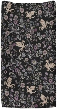 Close up of gothic purple dragon nursery print fabric
