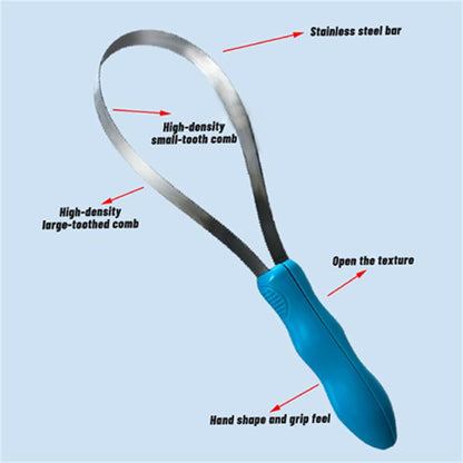 Pet owner using blue handle shedding blade on cat