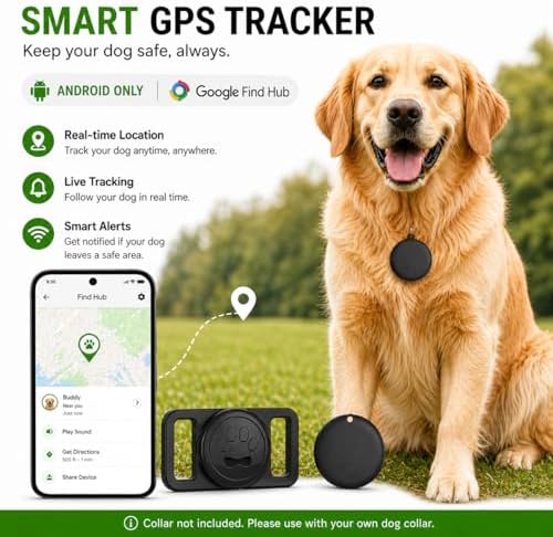 Waterproof GPS tracker tag for dogs attached to a pet collar