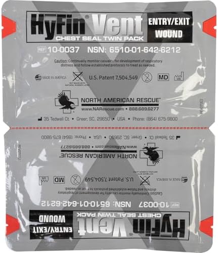 NAR HyFin vented chest seal packaging showing two individually wrapped dressings