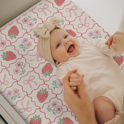 ZoUbqchY pink bow and checkerboard changing table mat