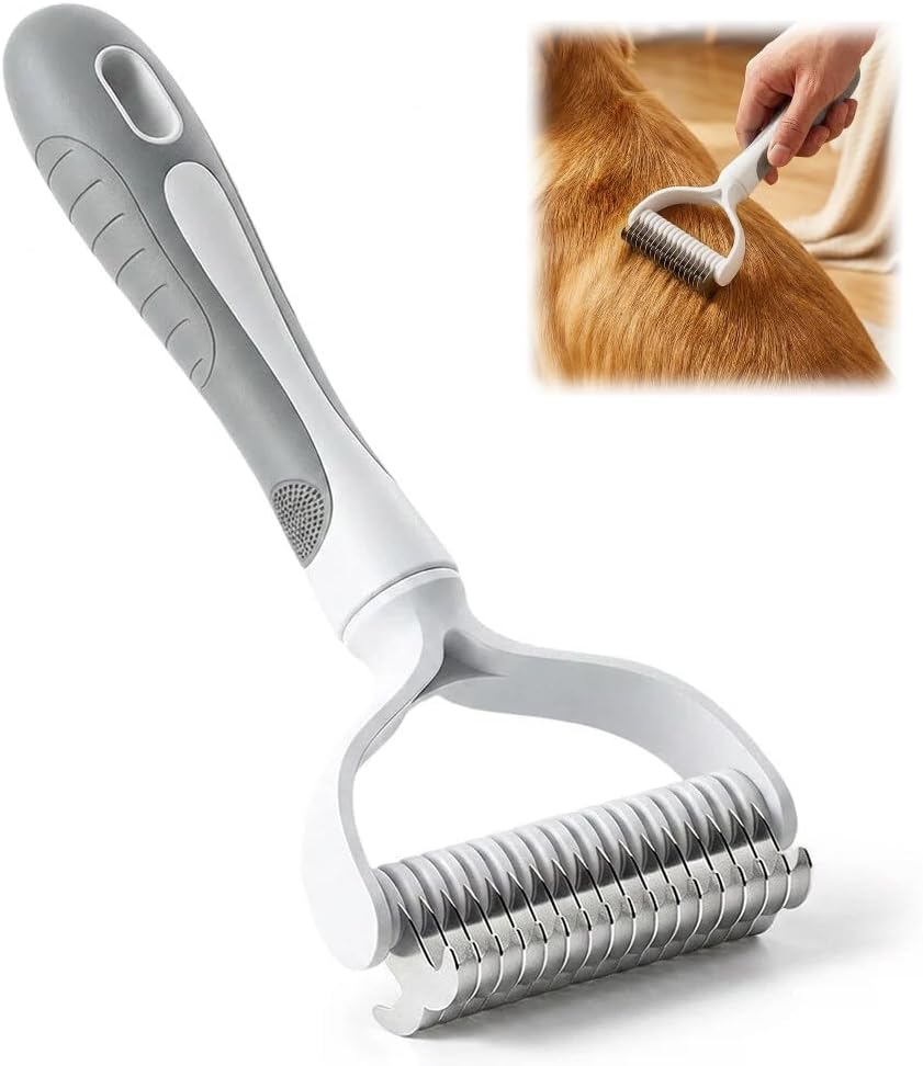 Rust resistant stainless steel dog detangler comb for professional home grooming.