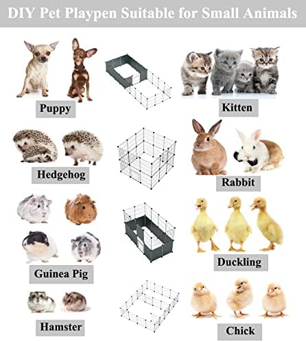 LANGXUN DIY Small Animal Playpen, Pet Playpen with Door and Waterproof Mat, Rabbit Guinea Pig Cages, Puppy Kitten Playpen | Indoor & Outdoor Portable Metal Wire Yard Fence, 12pcs Metal Pet Panels - Image 7