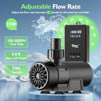 Hygger variable speed aquarium pump showing the pure copper brushless motor and anti-corrosion ceramic shaft components.