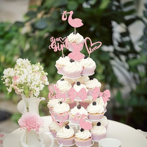 Decorative pink glitter toppers for girl birthday celebration