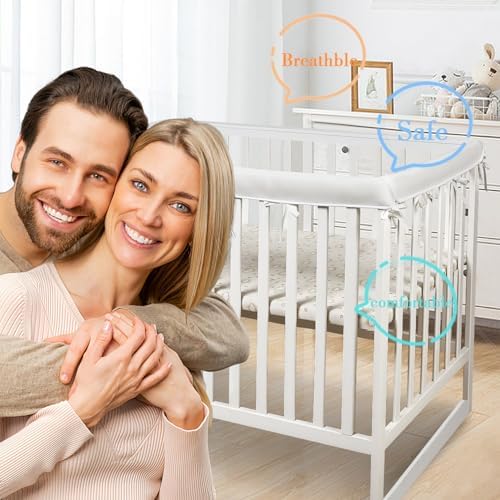 Baby crib safety rail covers in white mesh material