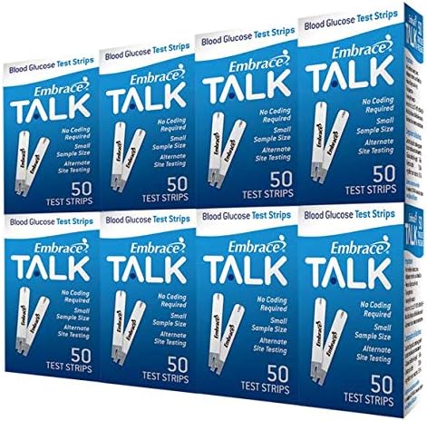 Embrace Talk Blood Glucose Test Strips Bundle 400 Count front view box package for accurate diabetes monitoring.