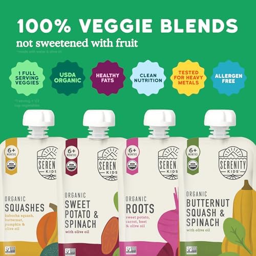 Assorted Serenity Kids organic vegetable puree pouches