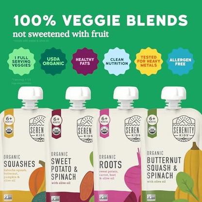 Assorted Serenity Kids organic vegetable puree pouches