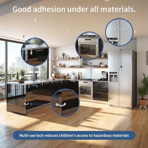 Vkania kids proof kit adjustable toilet seat fridge latches demonstrating the dual button release mechanism for adults