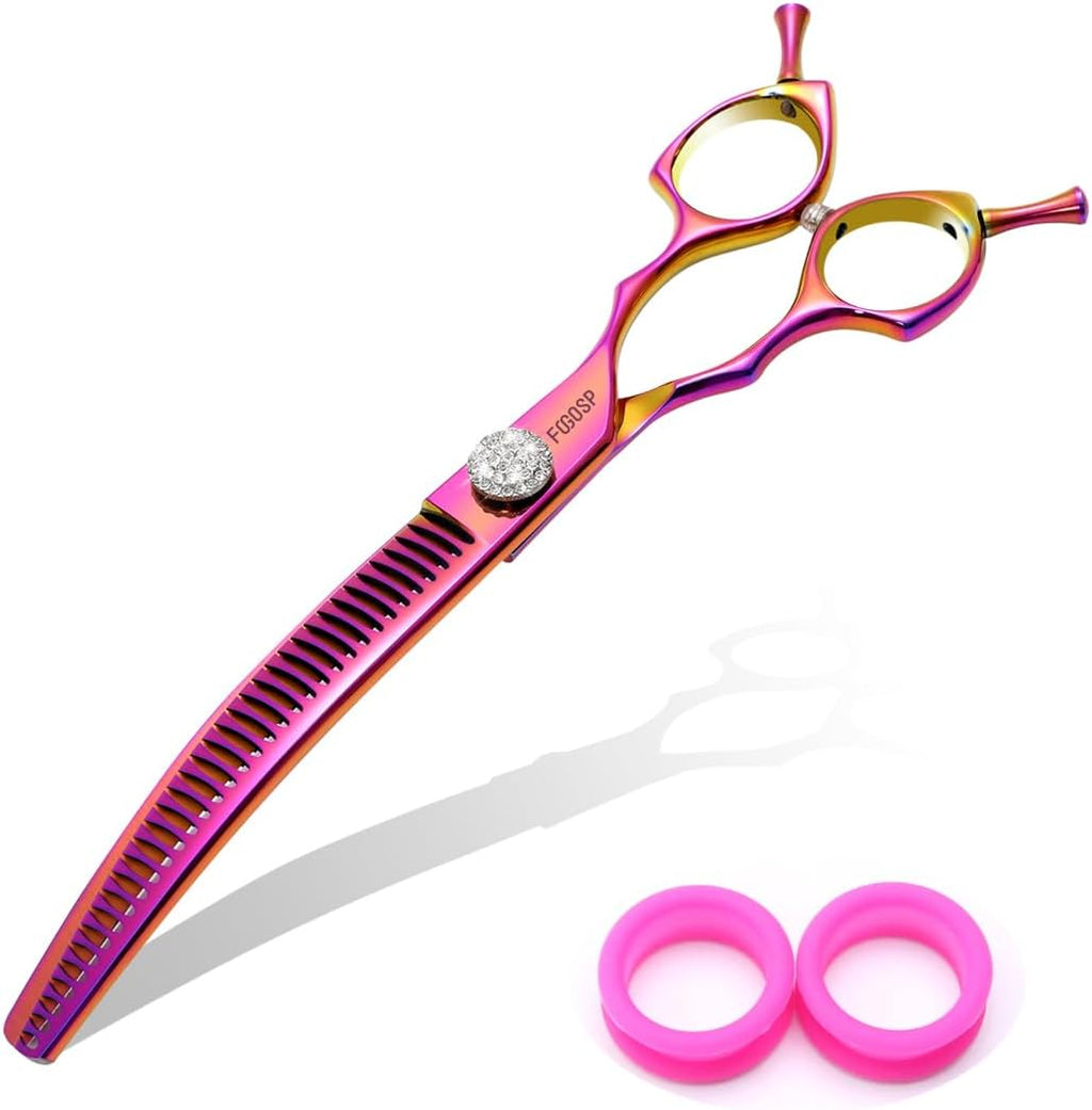 Professional Curved Thinning Shears Dog Grooming Scissors 7.5'' Rainbow Curved Thinner Scissors for Grooming Large Dogs Pet 56 Teeth Japan 440C(Curved Thinner,Rose Red) - Image 12