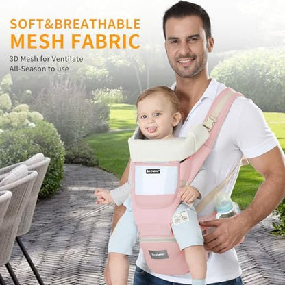 KIYUMI Baby Carrier with Hip Seat, Ergonomic M Position, Newborn to Toddler, Head Support and Breathable Mesh,Adjustable Removable 6- in-1 Baby Baby Sling Carrier (7-45 lbs) for Mom Dad, Pink - Image 8
