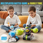 Kids playing with remote control ejecting robots