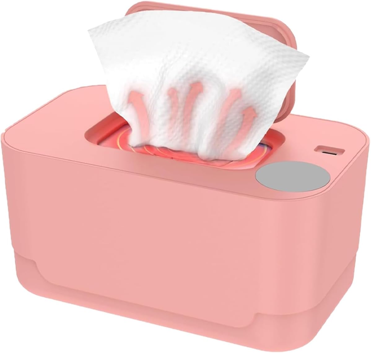 Generic baby wipe warmer front view with heating indicator
