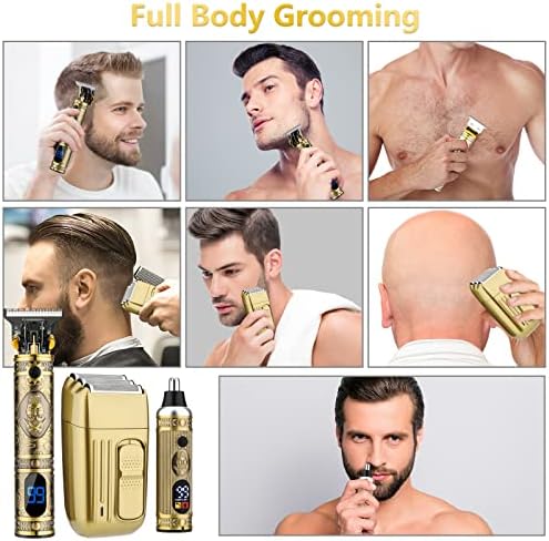 Cordless barber clippers set with all attachment heads and four guide combs