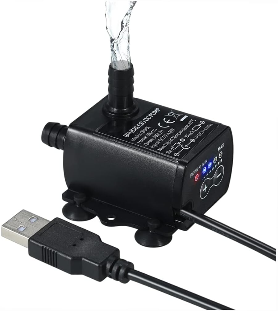 Decdeal submersible water pump front view showcasing compact black design