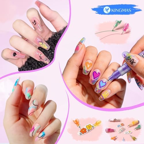 Close up of nail art design created with Kingmas pens