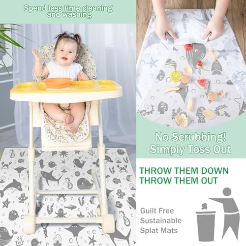 Large disposable baby led weaning floor cover with marine life graphics.