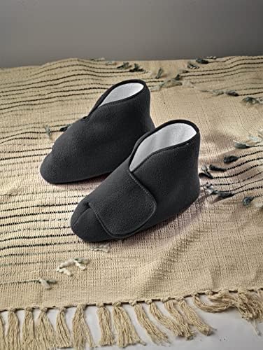 Silverts adaptive house shoes for seniors in navy blue polar fleece fabric.