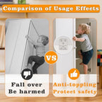 Step by step installation demonstration of the metal baby proofing safety strap on a cabinet