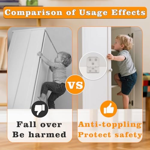 Step by step installation demonstration of the metal baby proofing safety strap on a cabinet