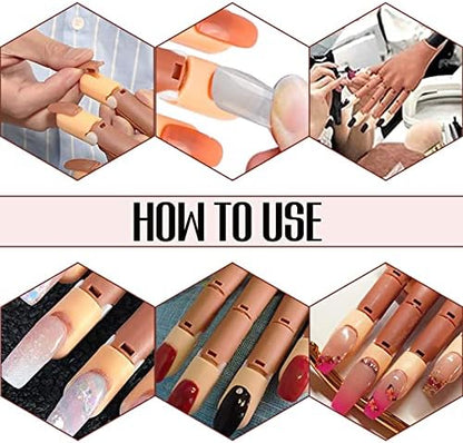 Hand displaying 100 piece nail tip replacement system