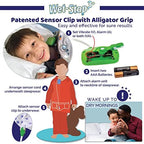 Green Wet-Stop 3 nocturnal enuresis training device with underwear sensor clip and pajama magnetic closure.