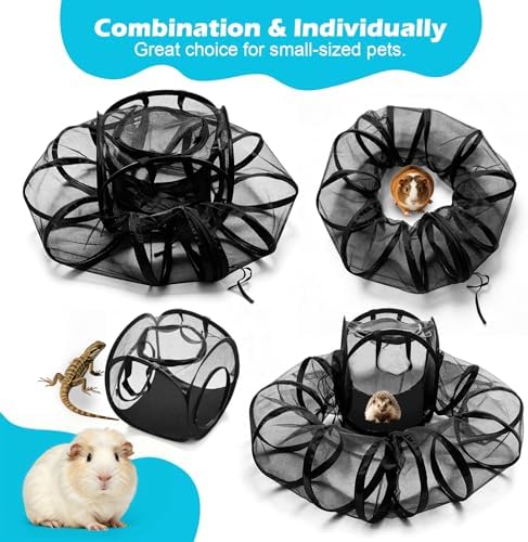 Small Animal Playpen with Surround Tunnel, Portable Foldable Outdoor Guinea Pigs Playpen with Carrying Handle, Breathable Mesh Playpen for Kitten, Hedgehog, Snake, Rabbit, Lizard, Small Pets - Image 4