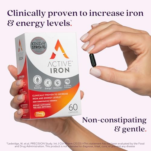 Side view of Active Iron supplement packaging showing daily nutritional facts and ingredients