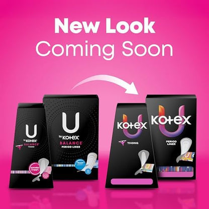 Individually wrapped colorful U by Kotex thong liners for on the go use.