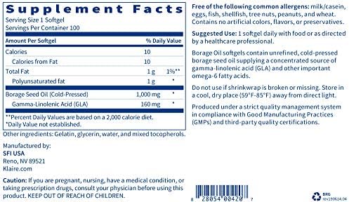 Klaire Labs borage seed oil dietary supplement bottle