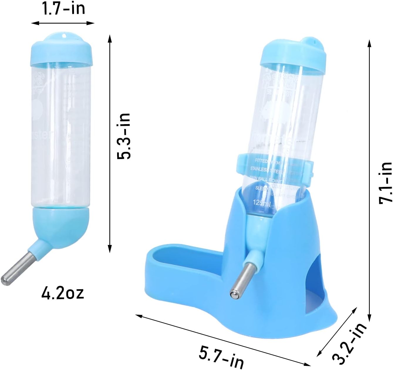 Wontee Hamster Water Bottle Water Dispenser Hamster Silent Exercise Running Wheel for Dwarf Hamsters Gerbil Mice (Blue, 125ML) - Image 7