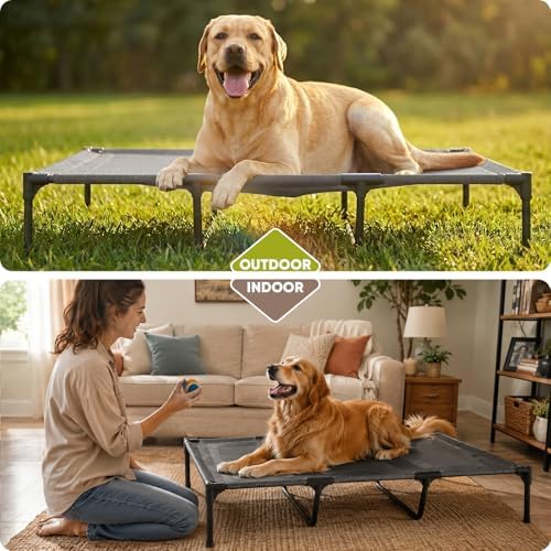 suddus Elevated Dog Bed for Large Dogs 120lb, Breathable Cooling Raised Dog Cot with Dual Support Bars & Metal Frame, No-Slip Feet, Waterproof Pet Bed for Indoor/Outdoor, X-Large, 48 * 36 * 9in, Grey - Image 7