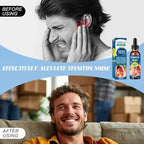 Person applying FEAVBAFT tinnitus drops for soothing ear canal comfort.