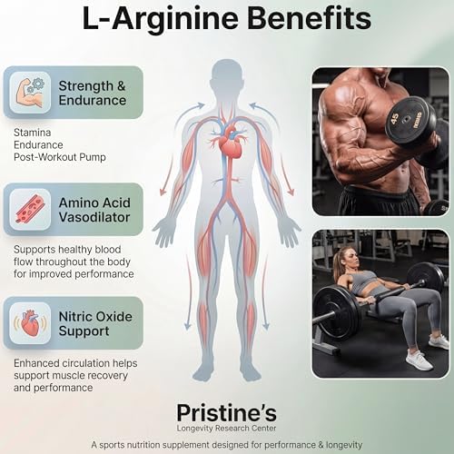 Pristine's L-Arginine supplement bottle label details