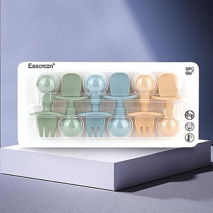 Eascrozn baby spoons and forks feeding set packaging display of authentic imported infant dinnerware